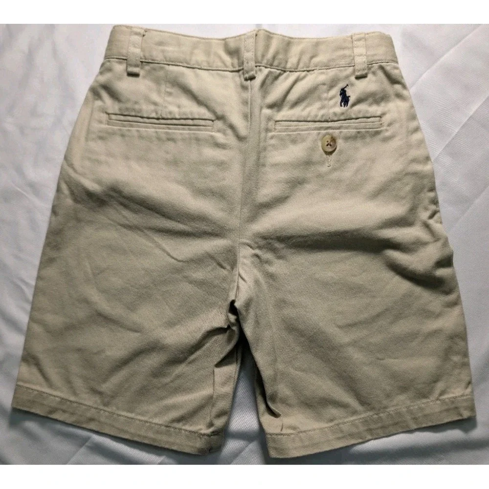 Polo Ralph Lauren Boys Size 6 Tan Chino Shorts Beige Cotton Flat Front Pony Logo